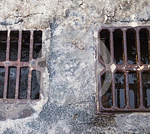 Drain grates on the road