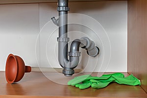 Drain Problems, blockage plumbing kitchen sink pipe unclog plunger drainage photo