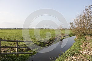 Drainage ditch on agricultural land in Somerset England