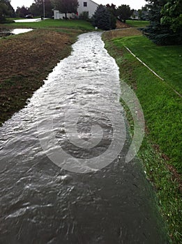 Drainage ditch full of rain water.