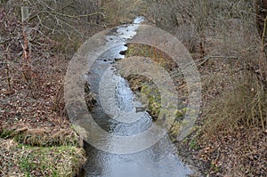 Drainage drainage reclamation channel is an outdated way to lower groundwater levels. dikes of gray stones. supplies water to irri