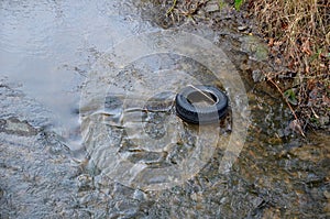 Drainage drainage reclamation channel is an outdated way to lower groundwater levels. dikes of gray stones. supplies water to irri