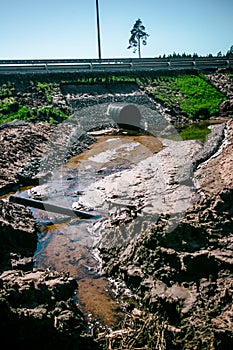 Drainage pipes of storm sewers on the expressway.drainage of ground and stormwater