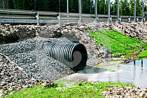 Drainage pipes of storm sewers on the expressway.drainage of ground and stormwater