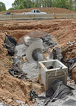 Drainage under construction near interstate highway