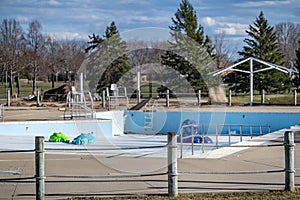 drained and empty public pool for winterization in the fall. photo