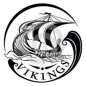 Drakkar, boat Viking, vintage sailing warship