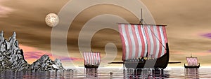 Drakkars or viking ships - 3D render