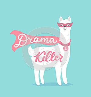 Drama killer cute llama design card with superhero llama and let