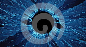 Abstract blue crystal structure surrounding a dark hole