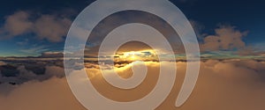 Dramatic Aerial Panorama of Clouds and Mountain Landscape. Nature Background.