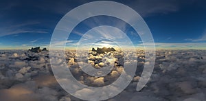 Dramatic Aerial Panorama of Clouds and Mountain Landscape. Nature Background.