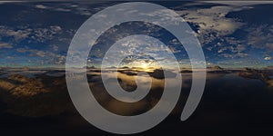 Dramatic Aerial Panorama of Clouds and Mountain Landscape. Nature Background.