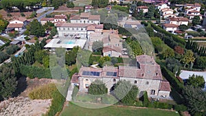 Dramatic aerial view flight drone Italy Lifestyle Country Villa luxury Charlie