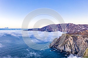 Dramatic aerial view of the Slieve League cliffs in County Donegal, Ireland