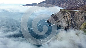 Dramatic aerial view of the Slieve League cliffs in County Donegal, Ireland