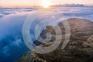 Dramatic aerial view of the Slieve League cliffs in County Donegal, Ireland