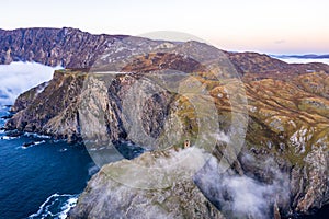 Dramatic aerial view of the Slieve League cliffs in County Donegal, Ireland