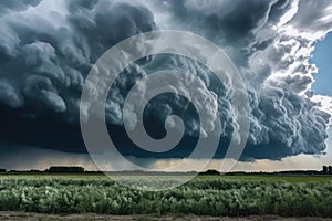 Dramatic asperatus clouds in the sky created with generative AI technology