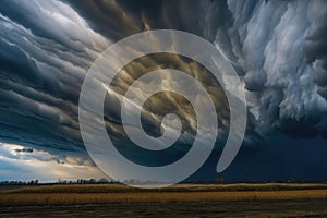 Dramatic asperatus clouds in the sky created with generative AI technology
