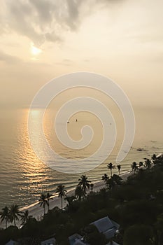 Dramatic atmosphere panorama aerial view of beautiful sunset sky.