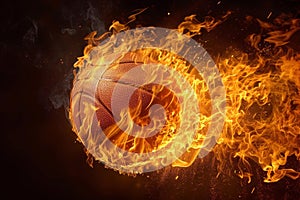 Dramatic Basketball ball in fire. Generate Ai photo