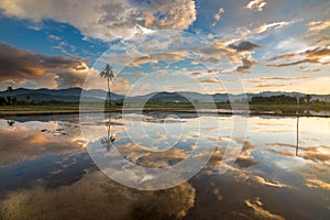 Dramatic and beautiful sunset reflection