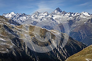 Dramatic Bernese swiss alps as seen from Nufenen Pass, Switzerland