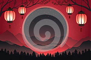 Black and Red Gradient Background with Glowing Lanterns