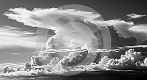 Dramatic Black and White Cloudscape with Large Fluffy Clouds and Bright Sky