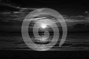 Dramatic Black and White Sunset over Ocean and Beach