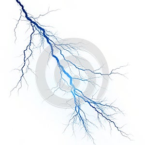 Blue lightning isolated on white background photo