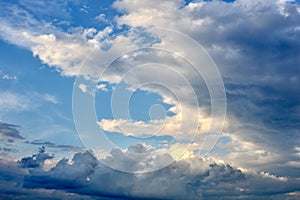 Dramatic blue sky with cloudy sunset , weather background