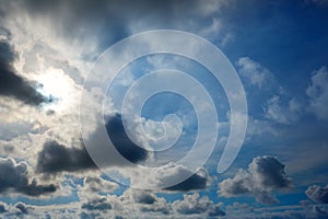 Dramatic blue sky with gray clouds