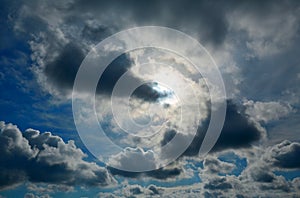 Dramatic blue sky with gray clouds