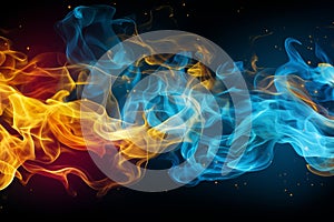 Dramatic blue and yellow smoke explosion for ukraine themed background with scary glowing effect photo