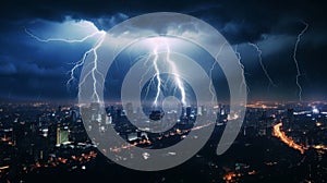 Dramatic cityscape under electrifying storm