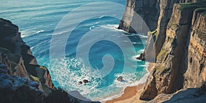 Dramatic Cliffs Overlooking Bright Blue Sea