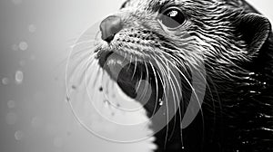 Dramatic Close-up Portrait Of A Black Otter Kitten With Swirl Pattern Backdrop