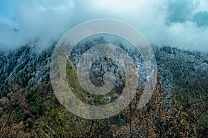 Dramatic Cloud-Covered Rocky Mountain Landscape