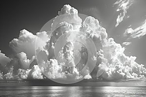 Dramatic cloud formations looming over a calm sea