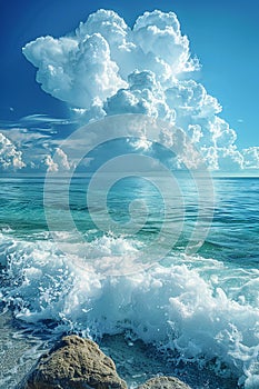 Dramatic cloud formations looming over a calm sea