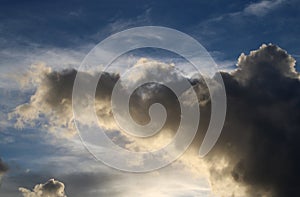 Dramatic cloud silhouetted in front of evening sun