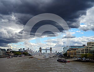 Dramatic clouds gathering over London, England