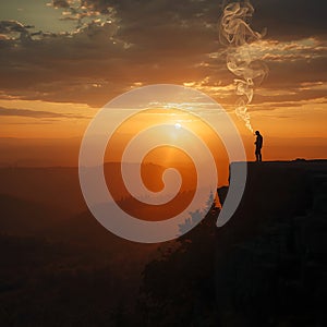 dramatic clouds and peacful mountain