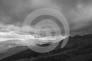 Dramatic clouds and storm in La Cerdanya, Pyrenees, Girona, Catalonia, Spain