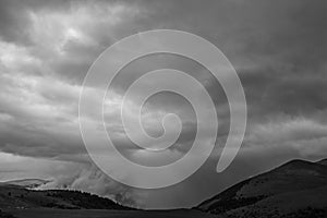 Dramatic clouds and storm in La Cerdanya, Pyrenees, Girona, Catalonia, Spain