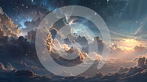 Dramatic clouds with sunlight breaking through, a beautiful celestial landscape