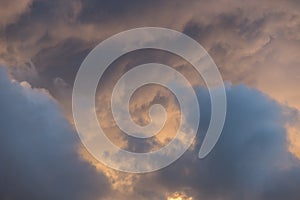 Dramatic cloudscape. Dark storm clouds in the evening sky. Dramatic cloudscape