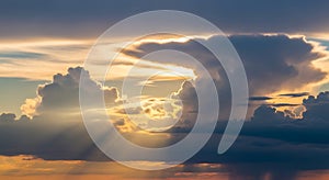 Dramatic Cloudscape Golden Sunlight Rays Through Storm Clouds